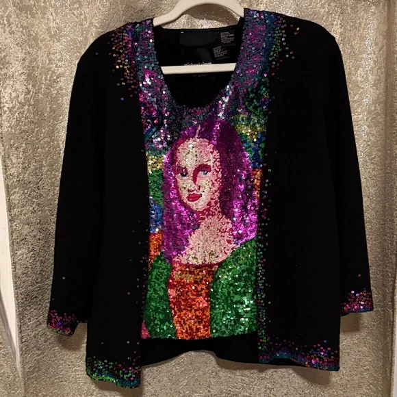 Vintage Michael Simon Sequin Art Women sweater set - Black and Multicolor - Picture 1 of 4
